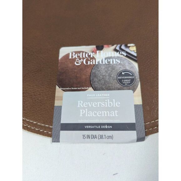 Better Homes & Garden Persia Faux Leather Placemat Brown 15" Round 1pc Gift - Picture 2 of 5